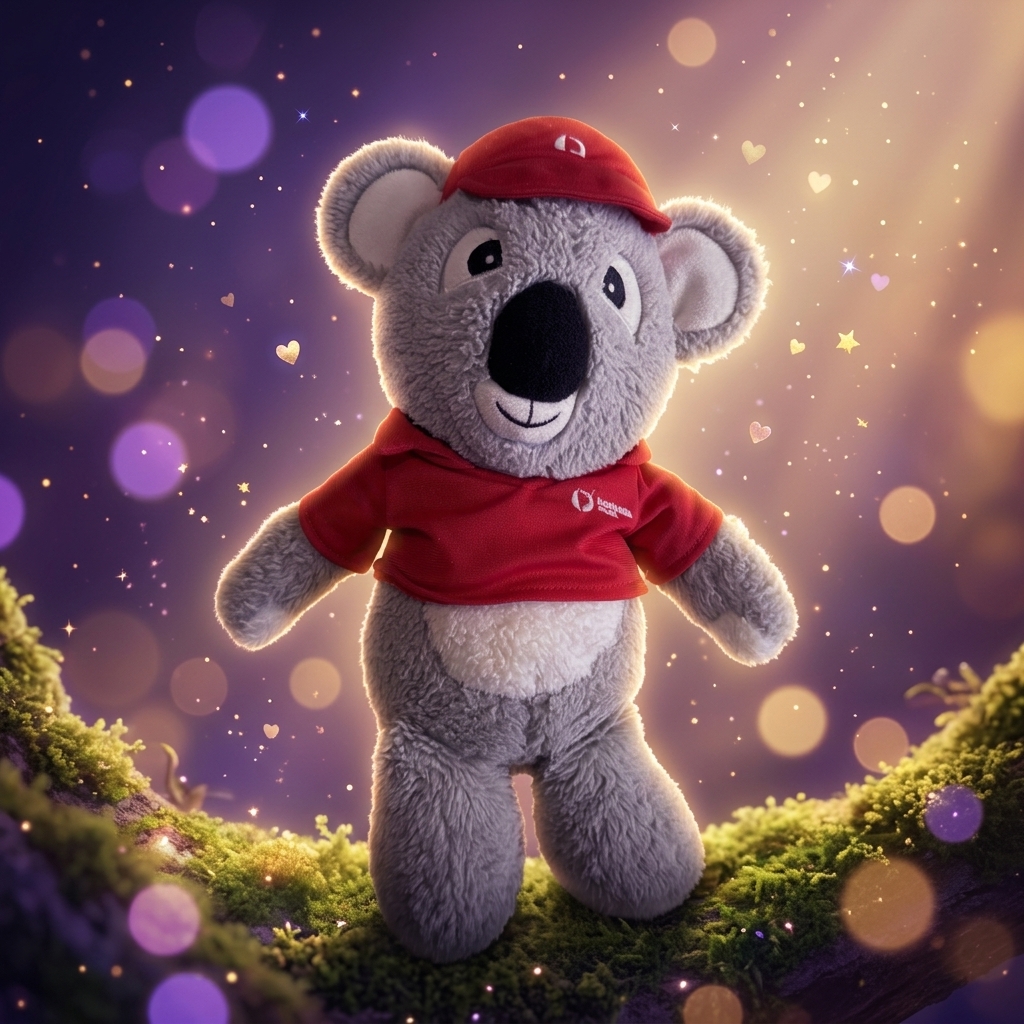 Koala de pelúcia em cena mágica — mascote Animatoy
